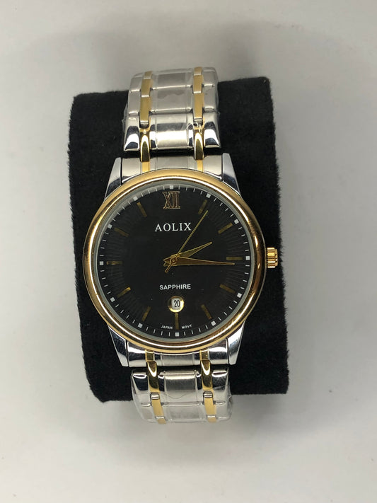 AOLIX - Black Dial, Dual Tone Gold & Stainless Steel